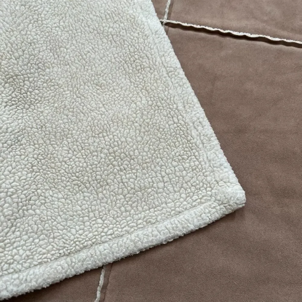 Pottery Barn Faux Suede Sherpa Throw Blanket 50 x 60 in Grid Pattern